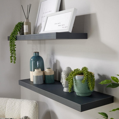 Home Source Cloud Pair of 80cm Floating Wall Shelves Grey