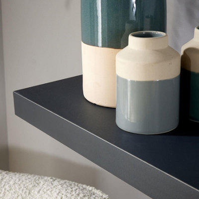 Home Source Cloud Pair of 80cm Floating Wall Shelves Grey