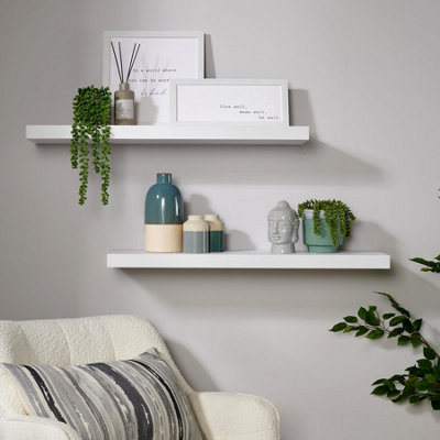 Home Source Cloud Pair of 80cm Floating Wall Shelves White
