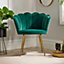 Home Source Compact Scallop Occasional Chair with Gold Metal Legs Emerald Green