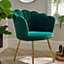 Home Source Compact Scallop Occasional Chair with Gold Metal Legs Emerald Green