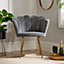 Home Source Compact Scallop Occasional Chair with Gold Metal Legs Grey