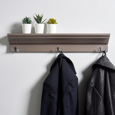 Home Source Cornice Floating Coat Towel Hook and Storage Shelf Grey