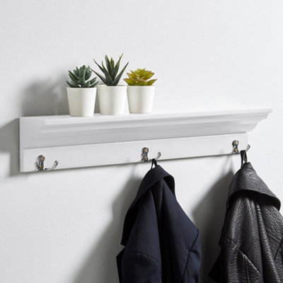 Home Source Cornice Floating Coat Towel Hook and Storage Shelf White