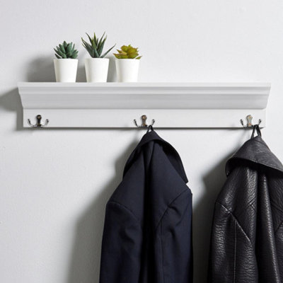 Home Source Cornice Floating Coat Towel Hook and Storage Shelf White