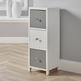 Home Source Crystal 3 Drawer Narrow Storage Chest White Grey