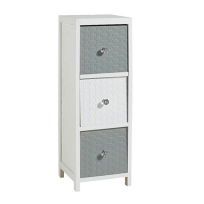 Home Source Crystal 3 Drawer Narrow Storage Chest White Grey