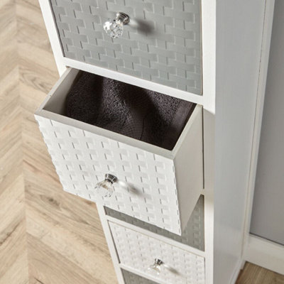 Home Source Crystal 5 Drawer Narrow Storage Chest White Grey