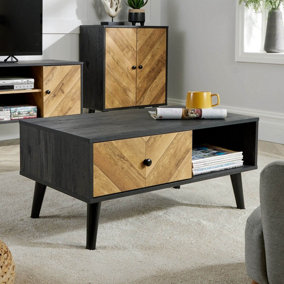 Home Source Dallas Black Frame 1 Drawer Open Storage Coffee Table Unit