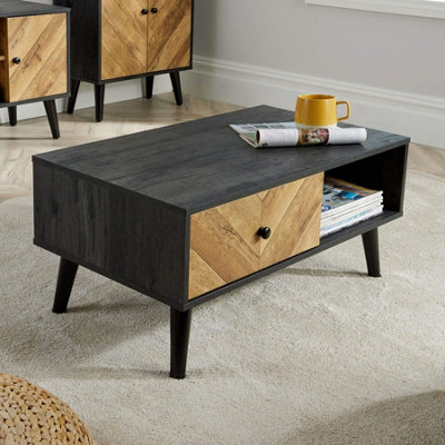 Home Source Dallas Black Frame 1 Drawer Open Storage Coffee Table Unit