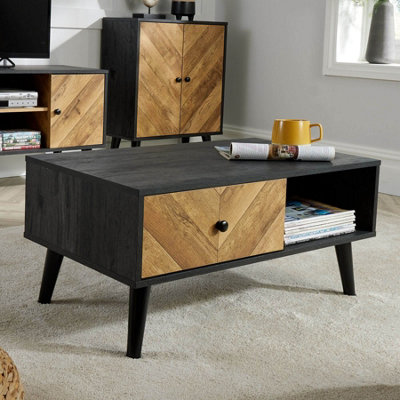 Home Source Dallas Black Frame 1 Drawer Open Storage Coffee Table Unit