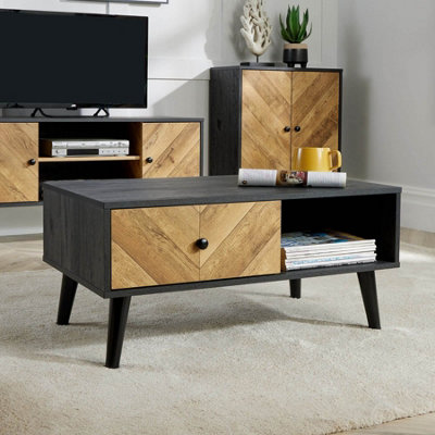 Home Source Dallas Black Frame 1 Drawer Open Storage Coffee Table Unit