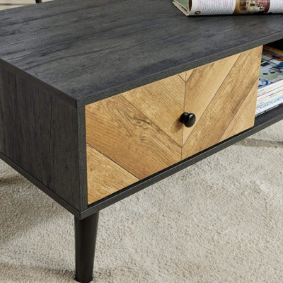 Home Source Dallas Black Frame 1 Drawer Open Storage Coffee Table Unit