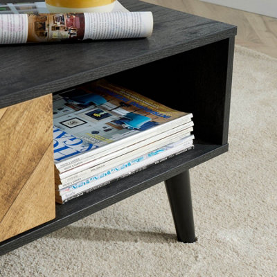 Home Source Dallas Black Frame 1 Drawer Open Storage Coffee Table Unit