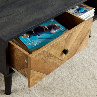 Home Source Dallas Black Frame 1 Drawer Open Storage Coffee Table Unit