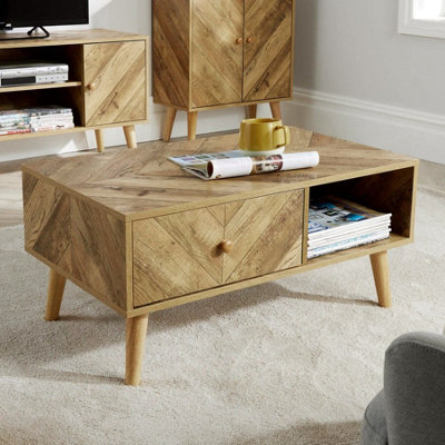 Home Source Dallas Natural 1 Drawer Open Storage Coffee Table Unit ...