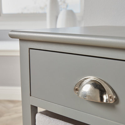 Home Source Dartmouth Fully Assembled 1 Drawer with 2 Wicker Basket Drawer Bedside Table Unit Grey