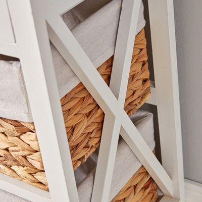 Home Source Dartmouth Fully Assembled 1 Drawer with 2 Wicker Basket Drawer Bedside Table Unit White