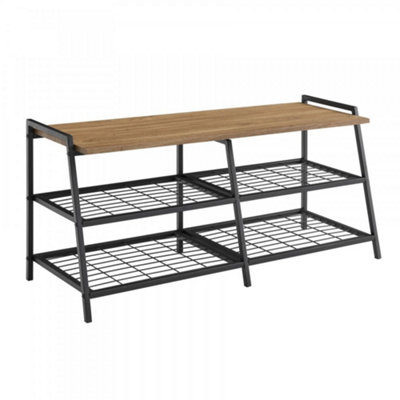 Home Source Daxton Metal and Wood Entry Console Bench with Shoe Storage