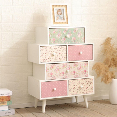 Home Source Eccleshall 6 Drawer Chest White and Floral