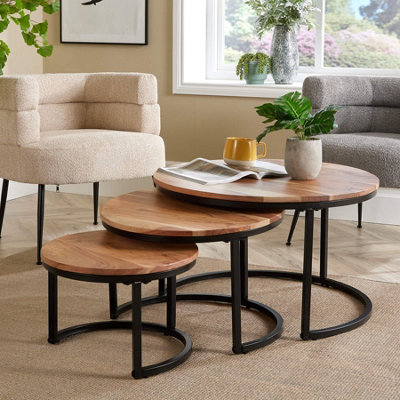 Home Source Eureka Acacia Nest of 3 Round Tables