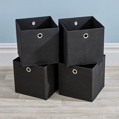 Home Source Fabric Cube Storage Box 4 Pack Black