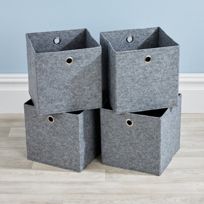 Home Source Fabric Cube Storage Box 4 Pack Felt Grey