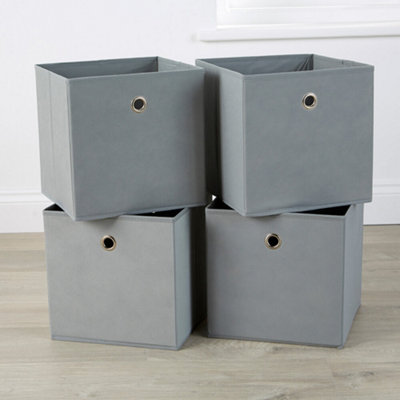 Home Source Fabric Cube Storage Box 4 Pack Grey DIY at B&Q