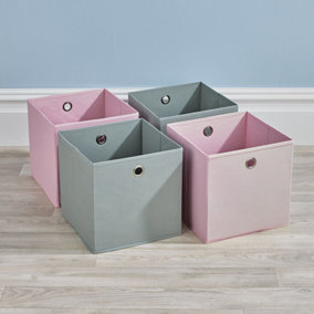 Home Source Fabric Cube Storage Box 4 Pack Mixed Pink and Grey