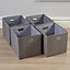 Home Source Fabric Cube Storage Box 4 Pack Oval Handle Grey Linen