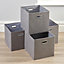 Home Source Fabric Cube Storage Box 4 Pack Oval Handle Grey Linen