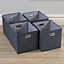 Home Source Fabric Cube Storage Box 4 Pack Oval Handle Grey