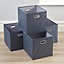 Home Source Fabric Cube Storage Box 4 Pack Oval Handle Grey