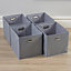 Home Source Fabric Cube Storage Box 4 Pack Oval Handle Silver