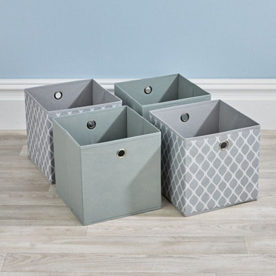 Home Source Fabric Cube Storage Box 4 Pack Pattern Grey