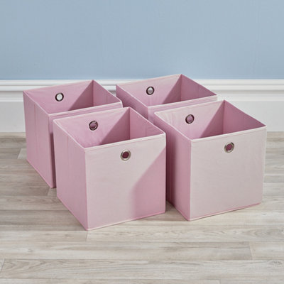 Home Source Fabric Cube Storage Box 4 Pack Pink