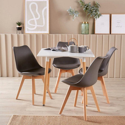 Home Source Faro White Dining Table with 4 Lisbon Grey Chairs Set