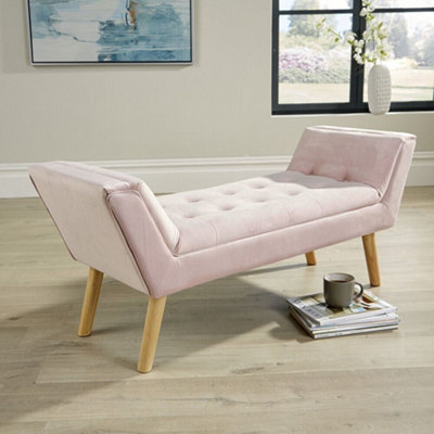 Home Source Felix Window Seat Bench Velvet Blush Pink
