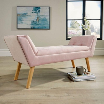 Home Source Felix Window Seat Bench Velvet Blush Pink