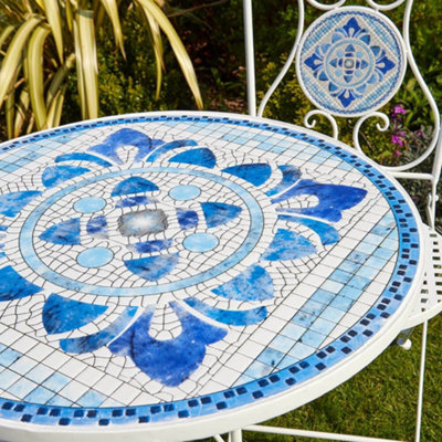 Home Source Fenton Mosaic Outdoor Garden Patio Bistro Set White