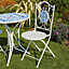 Home Source Fenton Mosaic Pair of Chairs Blue White Outdoor Conservatory Folding Metal Patio Bistro Seats
