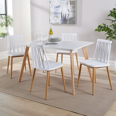 Home Source Fleur Dining Table and 4 White Lucy Chairs