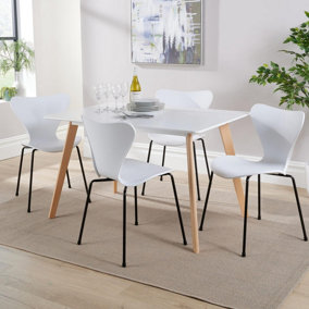 Home Source Fleur Dining Table and 4 White Penny Chairs