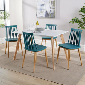 Home Source Fleur Table and 4 Teal Lucy Chairs