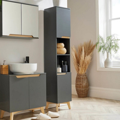 Home Source Florence 2 Door Tall Bathroom Storage Cabinet Unit Grey