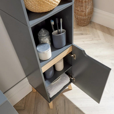Home Source Florence 2 Door Tall Bathroom Storage Cabinet Unit Grey