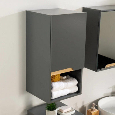 Home Source Florence Hanging Bathroom Wall Cabinet Storage Unit Grey