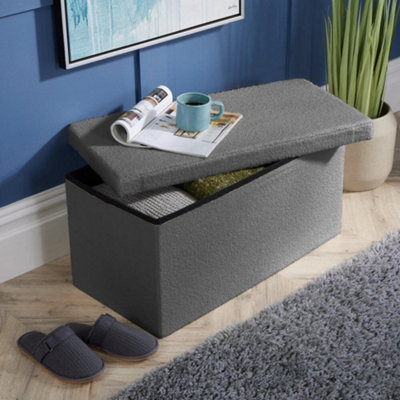 Home Source Folding Grey Rectangular Furry Ottoman