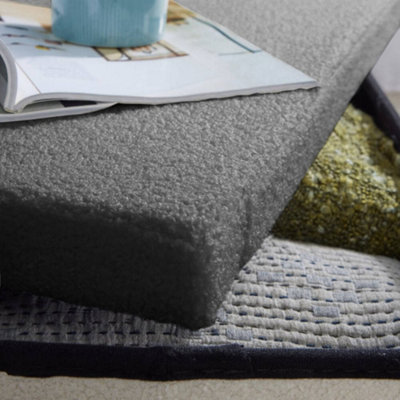 Home Source Folding Grey Rectangular Furry Ottoman