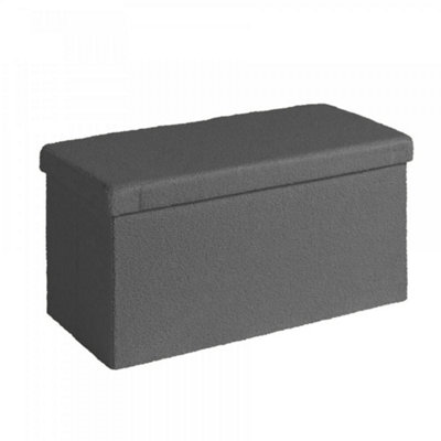 Home Source Folding Grey Rectangular Furry Ottoman